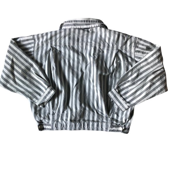 VTG Esprit Womens SzM GrayWhite Striped Drop Shoulder Boxy Jean Jacket, 90s, 80s - Picture 2 of 12